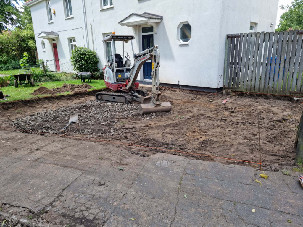 This is a photo of a dig out being carried out by Towcester Driveways in preparation for a block paving driveway